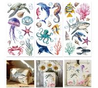 INFUNLY 3 Sheets Sea Animals Rub on Transfers for Crafts 5.9×11.8 Inch Jellyfish Transfers Sticker Sea Turtles Furniture Stickers Decal Shells Whales Rub on Transfer Memories for Wood Glass Home Decor