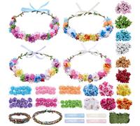INFUNLY 30 Set DIY Artificial Flower Wreath 6-Color Rose Wedding Crowns Making Kit Berry Plum Blossom Hanging Floral Wreath for Front Door Make Your Own Flower Headbands Bracelets Kit for Women