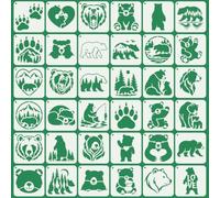 INFUNLY 36PCS Bear Stencil 4" PET Forest Animal Stencils for Painting Wood | Reusable,Washable,with Hanging Hole,Laser-Cut Edges,Bear Paw Grizzly Bear Mountain Bear Design,for Wood Wall Fabric