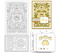 INFUNLY 3pcs Floral Pattern Clear Stamps and Cutting Dies Set for Card Making Metal Rectangular Frame Die Cuts DIY Flowers Draw Painting Stencils Flowers Rubber Stamps for Scrapbooking Craft Decor