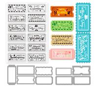 INFUNLY 3pcs Holiday Postage Stamps and Dies Happy Easter Clear Stamps St Patricks Day Silicone Stamp Frame Cutting Dies for Card Making Label Die Cutters for DIY Scrapbooking Embossing Album Craft