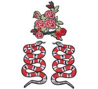 INFUNLY 3PCS Snake & Flower Iron On Patch - Red Black Snake & Red Rose Embroidered Applique - Sewing Animal DIY Embroidered Patches for Clothes Jackets Hats Bag Accessories