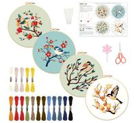 INFUNLY 4 Pack Hummingbird Embroidery Kits for Beginners Flower Cross Stitch Kit Animal DIY Needlepoint Kits Floral Stamped Embroidery Kit with Instructions Embroidery Hoops Threads