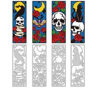 INFUNLY 4 Pcs Gothic Bookmark Cutting Dies for Card Making 2x6 Inch Skull Metal Die Cuts Rose Moth Crow Cat Embossing Stencil for DIY Scrapbooking Album Decor