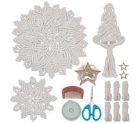 INFUNLY 4 Set Boho DIY Macrame Coasters White Macrame Christmas Tree Napkin Ring Handwoven Snowflake Placemat for Home Office Furniture