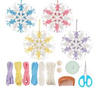 INFUNLY 4 Set DIY Macrame Christmas Snowflakes Ornaments DIY Snowflake Kit with Video Tutorial and Instruction Handmade Woven Snowflake Christmas Craft Gifts Wall Hanging for Home Holiday Decoration