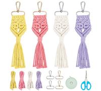 INFUNLY 4 Set DIY Macrame Heart Keychains Mini Macrame Keychains Boho Macrame Bag Charms Weaving Heart Macrame Keychains for Car Keys Handbag Pendant Purse Wallet Phone Weddings
