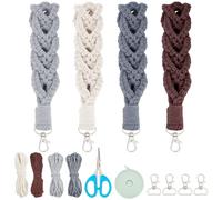 INFUNLY 4 Set DIY Macrame Wristlet Keychain Boho Macrame Wristlet Keychain for Wedding Gift Macrame Cord Knotting Kits DIY Macrame Wrist Lanyard for Keys Phone Bags Macrame Adults Beginners