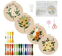 INFUNLY 4 Set Flower Embroidery Starter Kit for Adults Butterfly Floral Cross Stitch Kits for Beginners Stamped Embroidery Kit with Instructions, 2 Embroidery Hoops, Needles, Threads for DIY Craft
