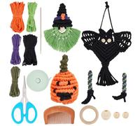 INFUNLY 4 Set Halloween DIY Macrame Kit Pumpkin Macrame Ornament Gnome Macrame Hanging DIY Kit for Beginners Black Bat Macrame Wall Hanging with Instruction Halloween Party Home Decor Bag Charm