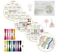 INFUNLY 4 Set Stitches Embroidery Kit for Adults Elephant Cross Stitch Kits for Beginners Stamped Embroidery Kit with Instructions, 2 Embroidery Hoops, Needles, Threads for DIY Craft