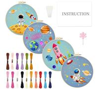 INFUNLY 4 Sets Astronaut Embroidery Kits for Beginners Space Cross Stitch Sets with Instructions Rockets Embroidery Starter Kits for Adults DIY Embroidery Needlepoint Kits Handmade Sewing Craft Sets