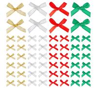 INFUNLY 400PCS 4 Color Mini Bows Pre-Tied Satin Ribbon Tie Bows DIY Craft Tiny Bows Metallic Satin Bowknot Red Gold Xmas Bows for Gift Wrapping Sewing Hair Clips Wedding Decor