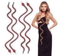 INFUNLY 4PCS 38.5'' Red Large Snake Beaded Patches Snake Shaped Sparkle Rhinestones Trim Handmade Sew On Snake Patch for DIY Clothes Red Long Snake Sequin Patches Appliques for Dress Bags Outfits