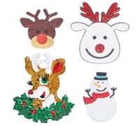 INFUNLY 4pcs Christmas Animal Sequin Patches Colorful Bear Iron on Sequin Applique Sew On Deer Head Embroidery Patches Badges Fabric Decorative Patch for Clothes Bag Jacket Pants Shoes DIY Projects