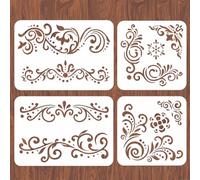 INFUNLY 4PCS Constellation Theme Corner Stencils for Painting Reusable Flower Wall Stencil Large Pattern Tile Stencil Square Border Floor Stencils for Furniture Glass Bedroom Decor on Wood Fabric