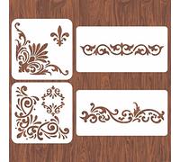 INFUNLY 4PCS Corner Stencils for Painting Flower Border Wall Stencil Large Square Lace Tile Stencil Corner Furniture Stencils Reusable DIY Art Craft Template for Wood Walls Canvas Paper Fabric Floor