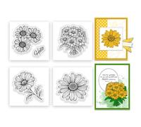 INFUNLY 4pcs Daisy Flower Clear Stamps Mini Flower Rubber Stamps for Card Making 2.16×2.16 inch Floral Clear Stamps Floral Silicone Transparent Stamps for Decoration and DIY Scrapbooking
