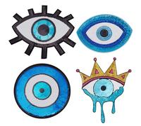 INFUNLY 4pcs Evil Eye Sequin Patches Iron on Sew on Embroidered Decorative Applique Sequin Applique Patches Evil Eye Patch for Clothes Jacket Backpack Hat Suitable for DIY/Arts/Crafts Projects