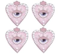 INFUNLY 4PCS Evil Eyes Heart Beaded Patches Sew on Pink Love Heart Rhinestone Applique Patches Pearl Crystal Hearts Patch for Clothing Jeans Jackets Handbag Shoes DIY Decor
