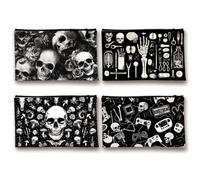 INFUNLY 4PCS Horror Skull Canvas Cosmetic Bags Set 5.9x9 Skull Hands Makeup Bag with Zipper Travel Pouch Multi-Functional Travel Toiletry Pouch Portable Pencil Case Gift for Women Girls
