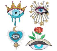 INFUNLY 4PCS Large Evil Eye Embroidered Patches - Flowers, Heart, Star Sequin Appliques With Rhinestones for Clothing Repair and Sewing