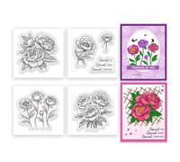 INFUNLY 4pcs Peony Flower Stamps Silicone Clear Stamp for Lovers Friends 2.16×2.16 inch Floral Clear Stamps Mini Flowers Transparent Stamps for Card Making Decoration and DIY Scrapbooking