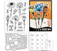 INFUNLY 4pcs/Set Abstract Flowers Stamp and Die Layered Floral Painting Stencils for Card Making Sweet Words Silicone Clear Stamps and Metal Die Stencils for DIY Scrapbooking Photo Crafts Decor
