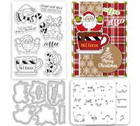 INFUNLY 4pcs/Set Christmas Stamp and Die Layered Santa Claus Painting Stencils for Card Making Hot Cocoa Silicone Clear Stamps and Metal Die Stencils Winter Snowman for DIY Scrapbooking Photo Decor