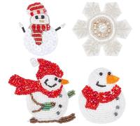INFUNLY 4pcs/Set Snowman Beaded Patches Sew On Snowflake Sparkling Embroidered Patch Christmas Winter Theme Rhinestone Patches Crystal Applique for Clothing Bags Jacket Backpack Hat Shoes