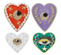 INFUNLY 4Styles Evil Eyes Heart Beaded Patches Rhinestone Applique Patches Evil Eyes Sequin Applique Sew on Love Patch with Pearls Handmade Crystal Heart Appliques for Clothes Jeans Jackets Bag Shoes