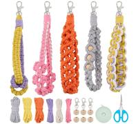 INFUNLY 5 IN 1 DIY Macrame Flower Wristlet Keychain Kits Boho Wristlet Lanyard Kits for Beginner Colorful Cord Knotting Kit with Instruction Handmade Wristlet Keyring Kit for Car Key Purse Phone Charm