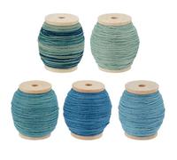INFUNLY 5 Pcs Sashiko Floss 273.4yds Blue Green Mixed 5 Styles Cotton Sewing Thread Kit with Wooden Spools Natural Plant Dyed Embroidery Floss Hand Quilting Crafts Floss for Pick Stitching Denim