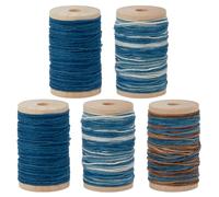 INFUNLY 5 PCS Sashiko Thread 273.4yds Gradation Blue 5 Styles Cotton Hand Sewing Set with Wooden Spools Natural Plant Dyed Crafts Floss Sewing Supplies for Japanese Embroidery Craft