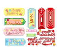 INFUNLY 5 PCS Words Die Cuts Bookmark Metal Cutting Dies Congratulation Cutting Dies Holiday Words Die Cut Happy Birthday Valentine Christmas Tag Die Cuts for Card Making DIY Scrap-booking Photo Album