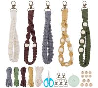 INFUNLY 5 Set DIY Macrame Keychain Kit for Adults Beginners Boho Wristlet Lanyard Kits Wooden Beads Wristlet Kit with Instruction Macrame Cotton Cord Knotting Kit for Car Key Purse Phone Wallet Charm