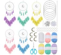 INFUNLY 5 Set Dream Catcher Set 5 Colors Moon Pendant Dream Catcher Kit DIY Large Dreamcatcher with Instructions Dreamy Yarn Wall Hanging Decor Making Kit for Bedroom Window Ornaments