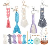 INFUNLY 5 Set Ocean Themed DIY Macrame Kit for Beginners Adults Colorful Macrame Wristlet Keychain Kits Boho Cord Knotting Kit with Video Instruction for Car Key Purse Phone Wallet Charm Birthday Gift