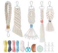 INFUNLY 5 Set White DIY Macrame Keychain Kit Boho Macrame Wristlet for Adults Beginners Cotton Cord Handmade Macrame Keychain Instruction Included for Car Key Purse Wallet Bag Phone Charm Christmas