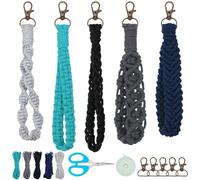 INFUNLY 5 Sets DIY Macrame Wristlet Keychain Kit Boho Wristlet Lanyard Kit for Beginners Macrame Colorful Wristlet Keyring Kits with Instruction Handmade Cotton Cord Knotting Kit for Car Key Bag Charm