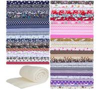 INFUNLY 51 Pcs Patchwork Fabric Set 8x8 Crafting Fabric Bundles Cotton Patchwork Fabric Set with 47x59 Batting Pre Cut Quilt Squares Cloth for Sewing DIY Art Work Supplies Scrapbooking