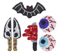 INFUNLY 5PCS Bat Beaded Patches Horror Theme Skeleton Crystal Patch Spooky Eyeball Rhinestone Patch Sew On Embroidered Patches for Party Clothing Bags Jacket Backpack Hat Shoes