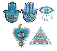 INFUNLY 5pcs Evil Eye Sequin Patches 9.8"x8.2" Colorful Embroidery Sew-on Patches Palm Heart Evil Eyes Iron-on Applique Triangle Evil Eyes Patches Applique for Clothing T-Shirt Jeans Jacket Pillow