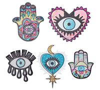 INFUNLY 5pcs Evil Eye Sequin Patches Heart Evil Eyes Applique Patch Embroidery Iron on Patches for Clothing Colorful Large Applique Patch for DIY Sewing Jeans Handbags Jacket Backpack Hat