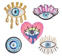 INFUNLY 5pcs Iron on Evil Eye Patch Evil Eye Sequin Patches Adhesive Evil Eye Patches Sew on Evil Eye Patch Heart Eye Embroidery Patches Applique for DIY Clothing Jeans bags Jacket Backpack Hat