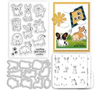 INFUNLY 5PCS/Set Comic Dog Clear Stamps Cute Puppy Layered Painting Stencil 7.8/3.9 Inches Pet Dog Metal Cutting Dies for Card Making Embossing Template DIY Scrapbooking Craft Decor