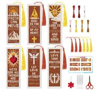 INFUNLY 6-Pack Bible Verse Cross Stitch Bookmark Kit 3x8.5 Inch Cotton-Linen Pre-Printed Pattern DIY Embroidery Craft Set with Felt Backing for Church Gift Home Hobby Book Lovers Readers