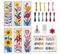 INFUNLY 6 Pack Flowers Cross Stitch Bookmark Kit 3x8.5 Inch Floral DIY Embroidery Kit for Adults with Instruction Pre Printed Tulip Lily Bookmarks Kits with 11 Color Floss for Book Lovers Gift