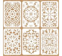 INFUNLY 6-Pack Lace Wall Stencil 7.87x11.81 Inch/20x30 cm Reusable Mandala Floral Painting Template Vintage Flower Stencil for DIY Wood Furniture Bedroom Home Decor