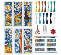 INFUNLY 6 Pack Van Gogh Starry Night Cross Stitch Bookmark Kit 7.6x21.6 cm Abstract Pre-Pierced DIY Embroidery Kit with 13 Colors Floss Backing Felt for Adults Book Club Craft
